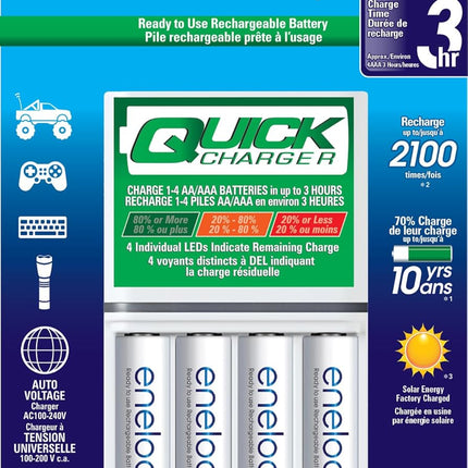Panasonic K-KJ55MCA4BA Advanced Individual Battery 3 Hour Quick Charger with 4 AA eneloop Rechargeable Batteries, White