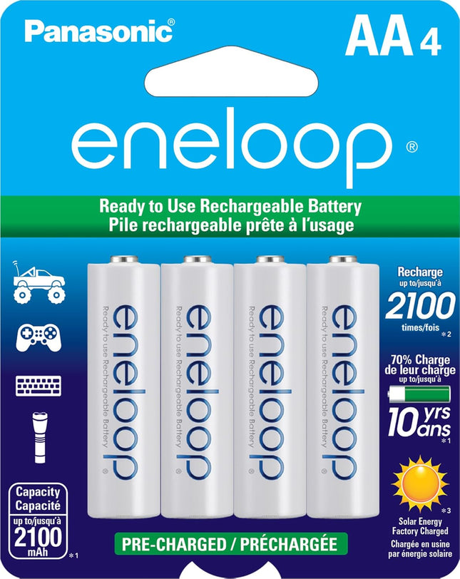 Eneloop Panasonic BK-3MCCA4BA AA 2100 Cycle Ni-MH Pre-Charged Rechargeable Batteries, 4-Battery Pack