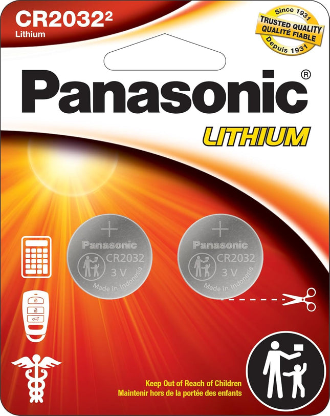Panasonic CR2032 3.0 Volt Long Lasting Lithium Coin Cell Batteries in Child Resistant, Standards Based Packaging
