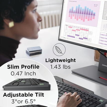 Lenovo 800 Bluetooth Wireless Keyboard with Backlight for Charging, Bluetooth 5.1, Supports 3 Devices, Battery-Free, Wireless, Grey