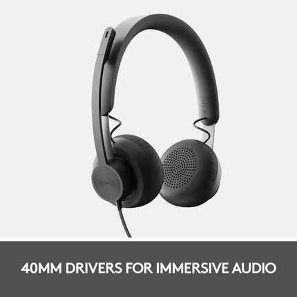 Logitech Zone 750 Wired On-Ear Headset with Advanced Noise-Canceling Microphone, Simple USB-C and Included USB-A Adapter, Plug-and-Play Compatibility for All Devices, Graphite