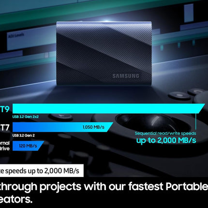 SAMSUNG T9 Portable SSD, USB 3.2 Gen. 2x2, Black, Upto 2000MB/s Read Speed [Canada Version]