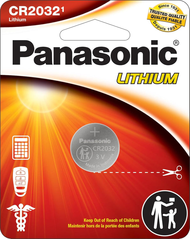 Panasonic CR2032 3.0 Volt Long Lasting Lithium Coin Cell Batteries in Child Resistant, Standards Based Packaging