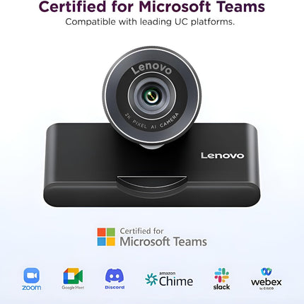 Lenovo QHD Webcam, AI Noise Cancellation and Enhanced Image Quality, 2K Resolution, 2X Digital Zoom, Physical Privacy Shutter, Directional Microphone, Teams Certified, Black