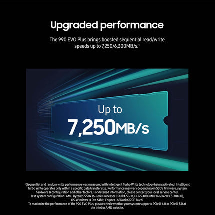Samsung 990 EVO Plus - PCIe Gen4. X4 / Gen5. X2 NVMe 2.0 - M.2 Internal SSD, Speed Up to 7,250MB/s, Upgrade Storage for PC/Laptops, HMB Technology and Intelligent Turbowrite