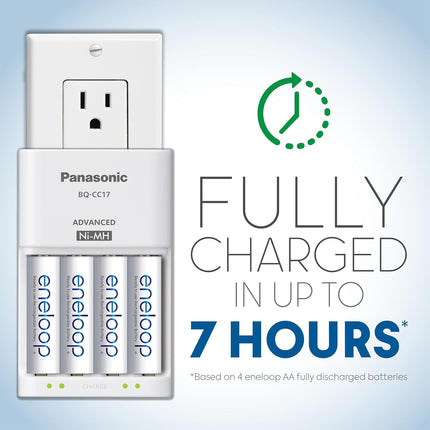 Panasonic KKJ17MCA4BA Advanced Individual Cell Battery Charger with Eneloop AA New 2100 Cycle Rechargeable Batteries, 4-Pack, White