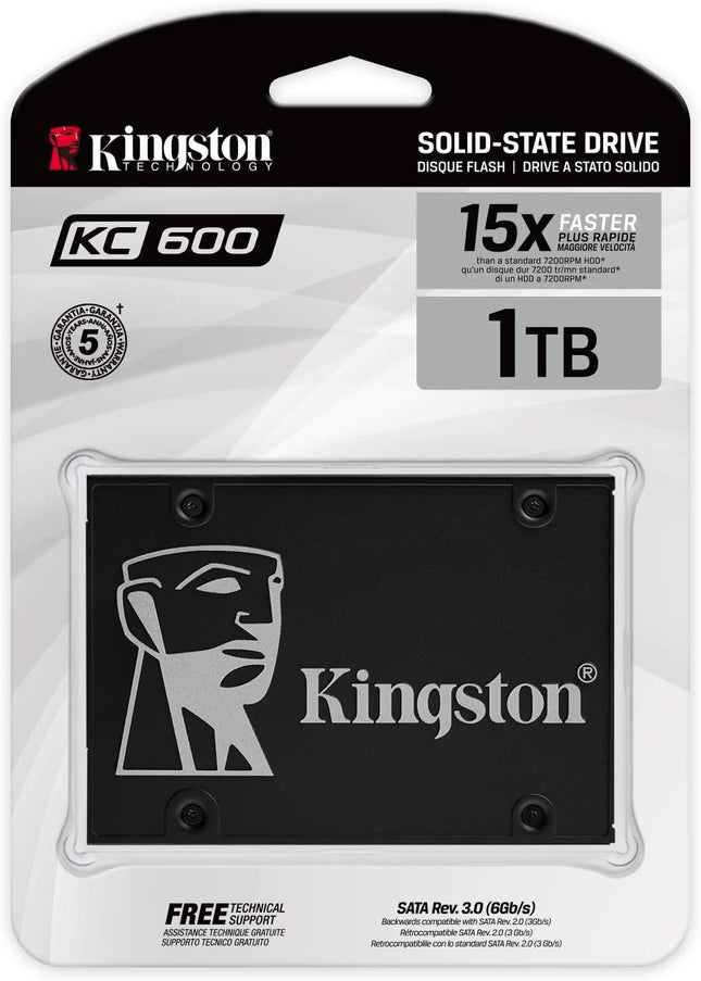Kingston KC600 SSD Internal SSD 2.5 Inch, SATA Rev 3.0, 3D TLC, XTS-AES 256-bit Encryption