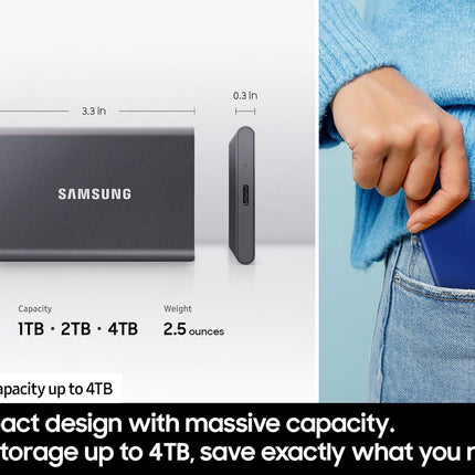 SAMSUNG T7 , Portable SSD, Grey, up to 1050MB/s, USB 3.2 Gen2, Gaming, Students & Professionals, External Solid State Drive (MU-PC1T0T/AM) [Canada Version]
