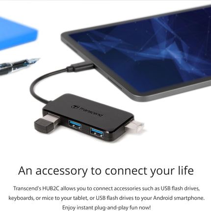 Transcend HUB 4-Port HUB, Type C, 4-Port USB 3.0, Compatible with iPhone, iPad, Mac, Flash Drive - TS-HUB2C