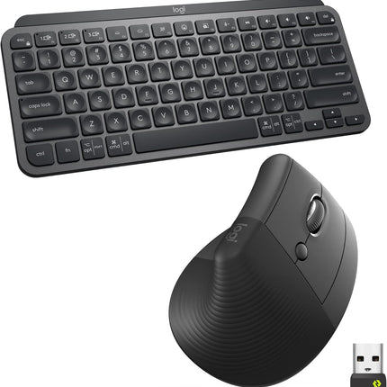 Logitech MX Keys Mini Keyboard and Lift Vertical Ergonomic Mouse Combo - Wireless, Backlit Keys, Bluetooth or Logi Bolt USB Receiver, Quiet, Windows/macOS/iPadOS, Laptop, PC - Graphite