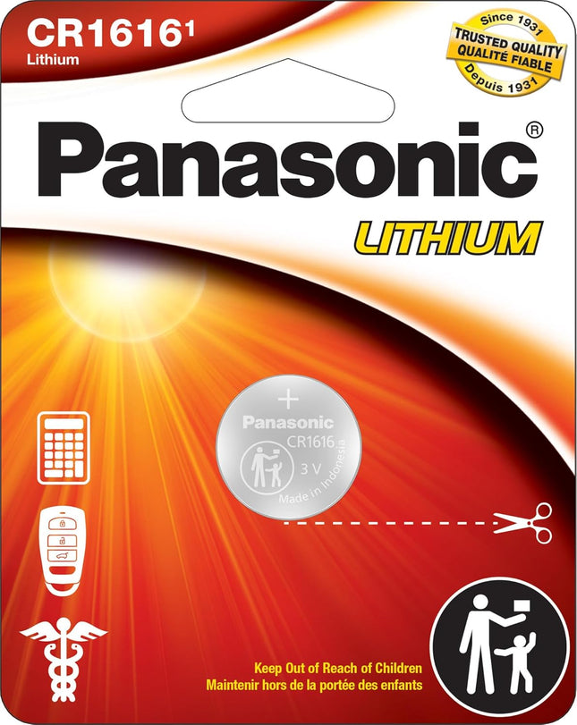 Panasonic CR1616 3.0 Volt Long Lasting Lithium Coin Cell Batteries in Child Resistant, Standards Based Packaging