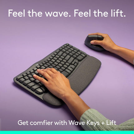 Logitech Wave Keys & Lift Vertical Mouse - Ergonomic Wireless Keyboard and Mouse Combo - with Cushioned Palm Rest, Easy-Switch, Bluetooth, for Multi-OS, Windows/Mac