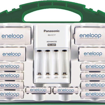 Panasonic KKJ17MCC82A KKJ17MCC82A Eneloop Power Pack, New 2100 Cycle, 8AA, 2AAA, 2 "C Spacers, 2 "D Spacers, Advanced Individual Battery Charger