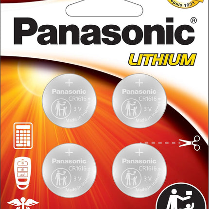 Panasonic CR1616 3.0 Volt Long Lasting Lithium Coin Cell Batteries in Child Resistant, Standards Based Packaging