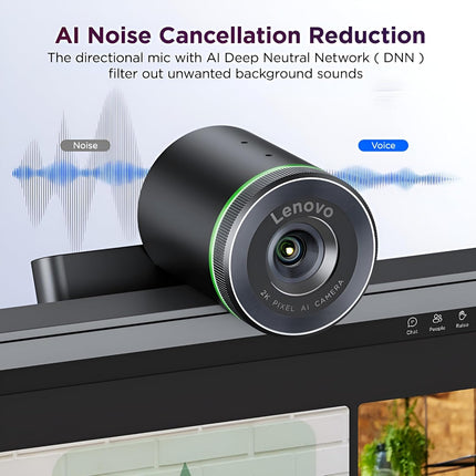 Lenovo QHD Webcam, AI Noise Cancellation and Enhanced Image Quality, 2K Resolution, 2X Digital Zoom, Physical Privacy Shutter, Directional Microphone, Teams Certified, Black