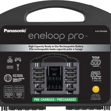 Panasonic K-KJ17KHC82A eneloop pro High Capacity Power Pack, 8AA, 2AAA, with Advanced Individual Battery Charger and Plastic Storage Case