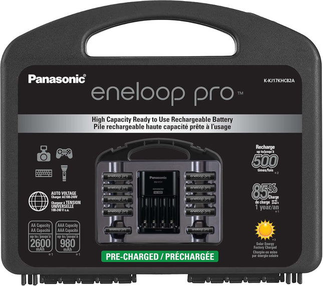 eneloop K-KJ17KHC82A eneloop pro High Capacity Power Pack, 8AA, 2AAA, with Advanced Individual Battery Charger and Plastic Storage Case