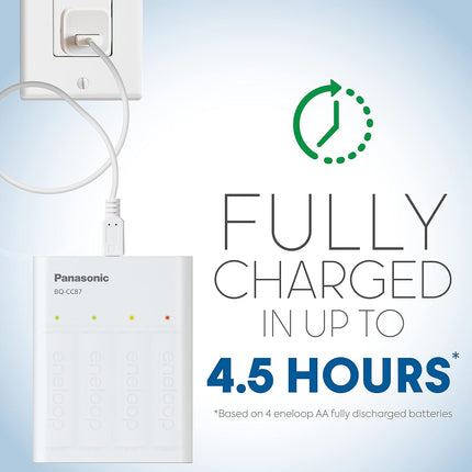 Panasonic K-KJ87M3A4BA Individual Battery Charger with Portable Charging Technology and 4AAA eneloop Rechargeable Batteries