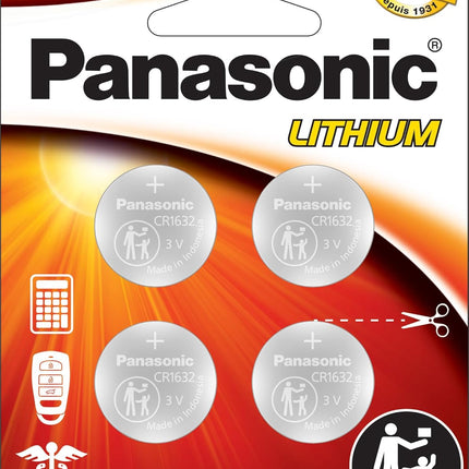 Panasonic CR1632 3.0 Volt Long Lasting Lithium Coin Cell Batteries in Child Resistant, Standards Based Packaging