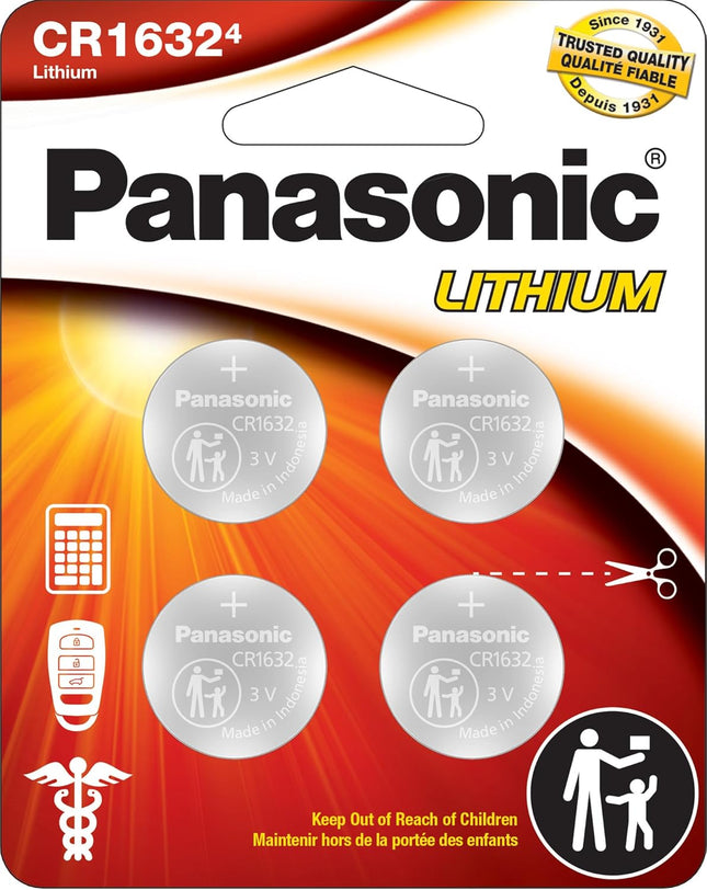 Panasonic CR1632 3.0 Volt Long Lasting Lithium Coin Cell Batteries in Child Resistant, Standards Based Packaging