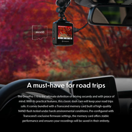 Transcend DrivePro 110 Car Video Recorder Dash Cam Full HD 1080p/30FPS 64GB Micro SD Card Included
