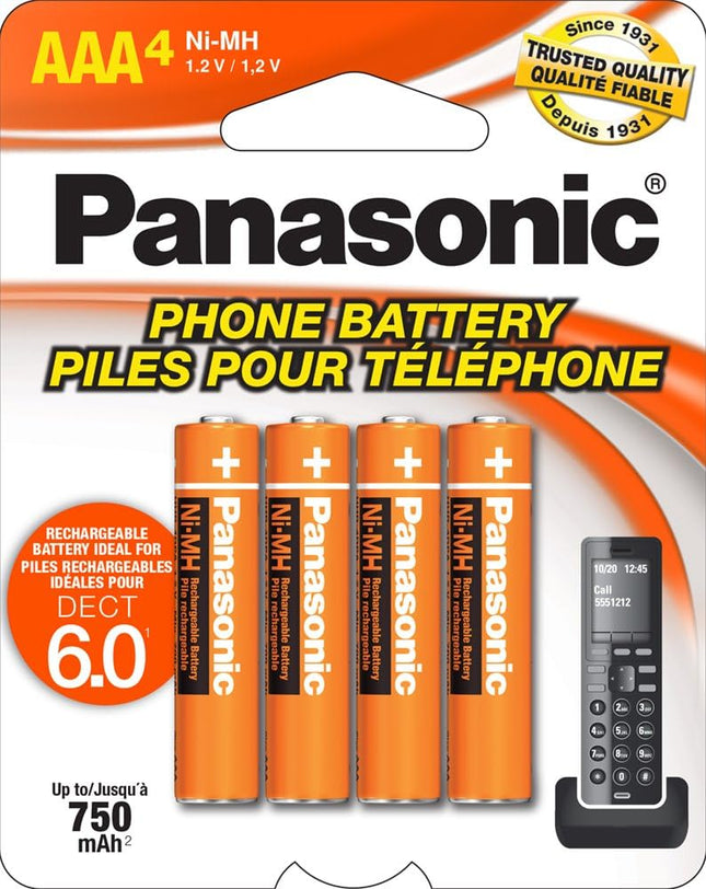 Panasonic Genuine HHR-4DPA/4B AAA NiMH Rechargeable Batteries for DECT Cordless Phones, in Child Resistant, Standards Based Packaging