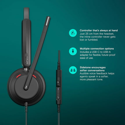 EPOS Impact 760 Dual-Sided USB C and USB A Wired On-Ear Headset with Noise-Canceling Mic, in-Line Controls Audio, Comfortable Fit, Ideal for Business Calls & Work from Home