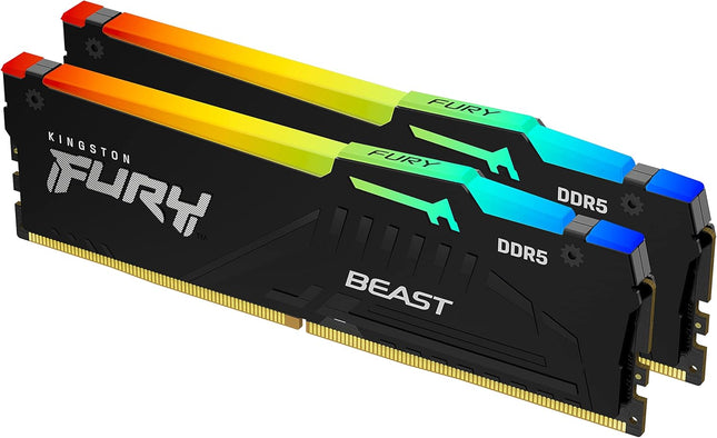 Kingston Fury Beast RGB 32GB (2x16GB) 5600MT/s DDR5 CL36 Desktop Memory Kit of 2 | Infrared Sync Technology | AMD Expo | Plug N Play | KF556C36BBEAK2-32