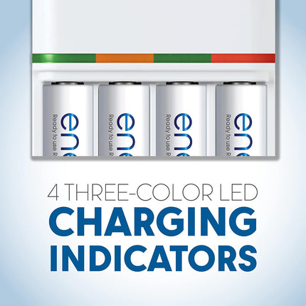eneloop K-KJ55M3A4BA Advanced Individual Battery 3 Hour Quick Charger with 4 AAA eneloop Rechargeable Batteries, White