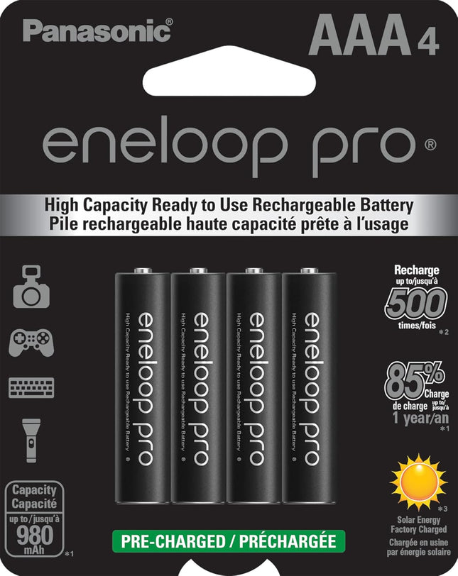 eneloop  BK-4HCCA4BA Pro AAA Capacity Ni-MH Pre-Charged Rechargeable Batteries, 4 Pack
