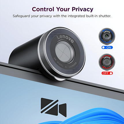 Lenovo QHD Webcam, AI Noise Cancellation and Enhanced Image Quality, 2K Resolution, 2X Digital Zoom, Physical Privacy Shutter, Directional Microphone, Teams Certified, Black