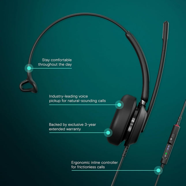 EPOS Impact 730 Mono Wired USB C and USB A Headset with Noise-Canceling Mic, in-Line Controls, High-Performance Audio, Comfortable Fit for Business Calls, Work from Home & Office Use