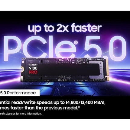 Samsung 9100 PRO NVMe M.2 SSD, 2TB, PCIe 5.0, 14,700 MB/s Read, 13,400 MB/s Write, Internal SSD for Gaming, Video Editing and AI, Black, MZ-VAP2T0BW
