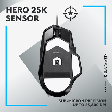 Logitech G502 X Wired Gaming Mouse - LIGHTFORCE Hybrid Optical-Mechanical Primary switches, Hero 25K Gaming Sensor, Compatible with PC - macOS/Windows