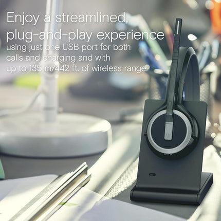 EPOS Impact 5000 Go MS Stereo Wireless Headset – Premium DECT Technology, Teams Certified, Noise-Cancelling Mic, Long-Range Freedom & Foldable Charging Stand
