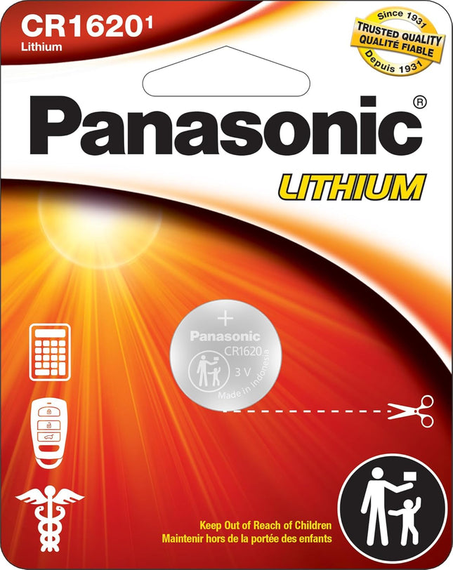 Panasonic CR1620 3.0 Volt Long Lasting Lithium Coin Cell Batteries in Child Resistant, Standards Based Packaging