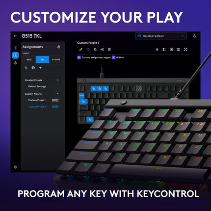 Logitech G515 TKL Wired Low Profile Gaming Keyboard, Fully Customizable RGB, Double-Shot PBT Keycaps