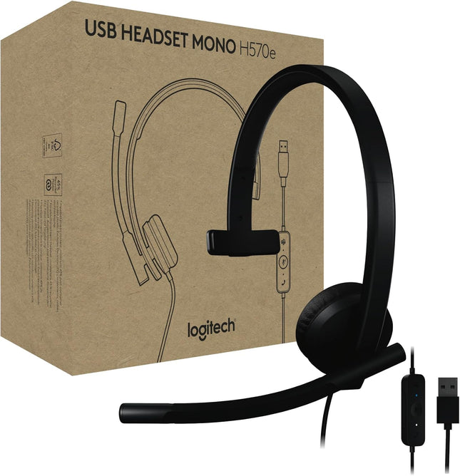 Logitech H570e USB Headset with Microphone for PC and Mac, USB-C Wired Headset with Stereo Sound, Noise-Canceling Mics and Inline Controls, Certified for Microsoft Teams, Black