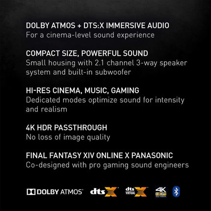 Panasonic SCHTB01 SoundSlayer Dolby Atmos Soundbar with Built-in Subwoofer and PC Speakers, Black