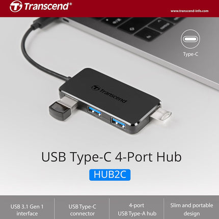 Transcend HUB 4-Port HUB, Type C, 4-Port USB 3.0, Compatible with iPhone, iPad, Mac, Flash Drive - TS-HUB2C