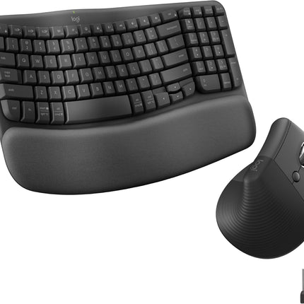 Logitech Wave Keys & Lift Vertical Mouse - Ergonomic Wireless Keyboard and Mouse Combo - with Cushioned Palm Rest, Easy-Switch, Bluetooth, for Multi-OS, Windows/Mac