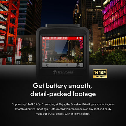 Transcend DrivePro 110 Car Video Recorder Dash Cam Full HD 1080p/30FPS 64GB Micro SD Card Included