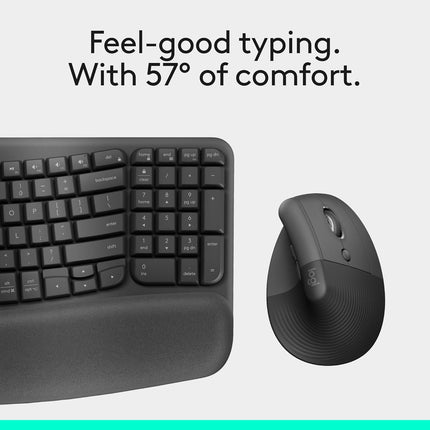 Logitech Wave Keys & Lift Vertical Mouse - Ergonomic Wireless Keyboard and Mouse Combo - with Cushioned Palm Rest, Easy-Switch, Bluetooth, for Multi-OS, Windows/Mac
