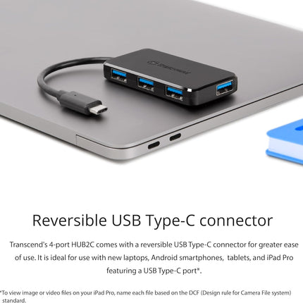 Transcend HUB 4-Port HUB, Type C, 4-Port USB 3.0, Compatible with iPhone, iPad, Mac, Flash Drive - TS-HUB2C