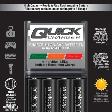 Panasonic K-KJ55KHC4BA Advanced 4 Hour Quick Battery Charger with 4AA eneloop pro High Capacity Rechargeable Batteries