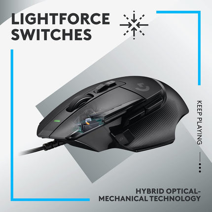 Logitech G502 X Wired Gaming Mouse - LIGHTFORCE Hybrid Optical-Mechanical Primary switches, Hero 25K Gaming Sensor, Compatible with PC - macOS/Windows
