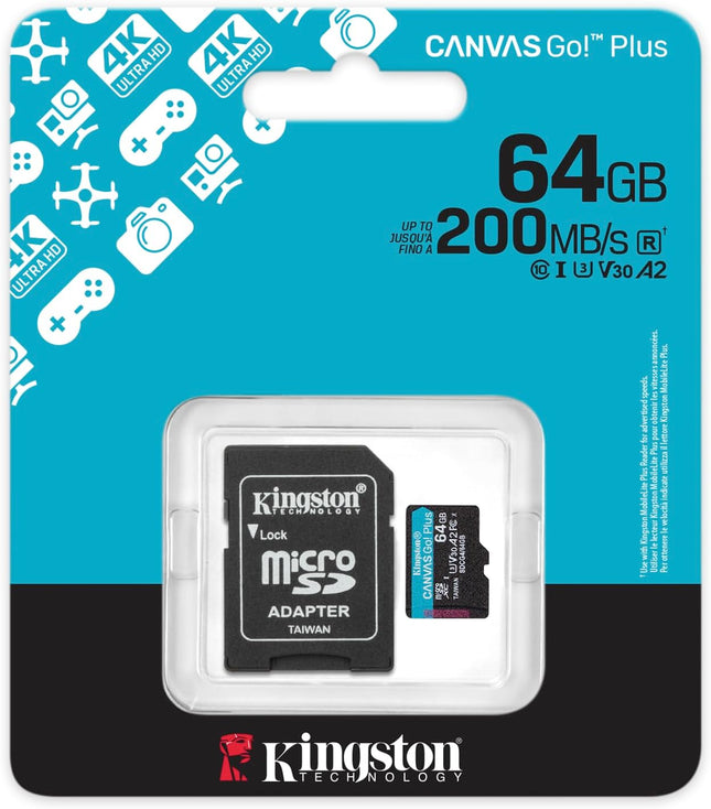Kingston Canvas Go Plus microSD Card | Up to 200MB/s | Class 10, UHS-I, U3, V30, A2