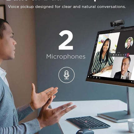 Lenovo Essential FHD Webcam Gen 2, Full HD, 1080p, Dual Microphones, 85 Degree FOV, 30 fps, USB-A Connection, Bulit-in Manual Privacy Shutter, Black