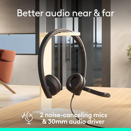 Logitech H570e USB Headset with Microphone for PC and Mac, USB-C Wired Headset with Stereo Sound, Noise-Canceling Mics and Inline Controls, Certified for Microsoft Teams, Black