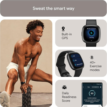 Google Fitbit Versa 4 Fitness Smart Watch for Men and Women with Daily Readiness, Gps, 24/7 Heart Rate, 40+ Exercise Modes, Sleep Tracking and More, One Size (S and L Bands Included
